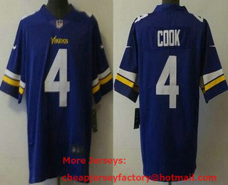 Men's Minnesota Vikings #4 Dalvin Cook Purple 2022 Vapor Untouchable Stitched NFL Nike Limited Jersey