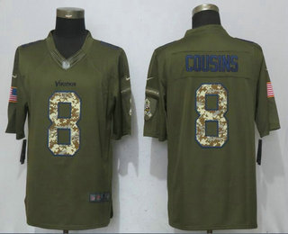 Men's Minnesota Vikings #8 Kirk Cousins Green Salute To Service Stitched NFL Nike Limited Jersey