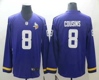 Men's Minnesota Vikings #8 Kirk Cousins Nike Purple Therma Long Sleeve Limited Jersey