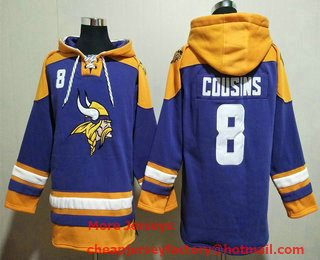 Men's Minnesota Vikings #8 Kirk Cousins Purple Ageless Must Have Lace Up Pullover Hoodie