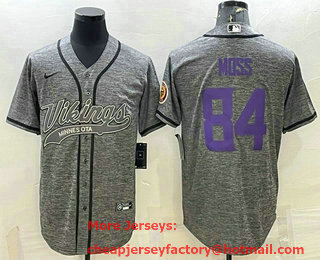 Men's Minnesota Vikings #84 Randy Moss Grey Gridiron With Patch Cool Base Stitched Baseball Jersey