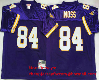 Men's Minnesota Vikings #84 Randy Moss Purple Mitchell & Ness Throwback Jersey - V-neck