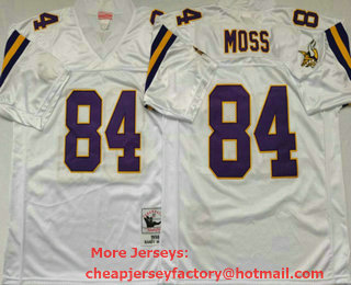 Men's Minnesota Vikings #84 Randy Moss White Mitchell & Ness Throwback Jersey - V-neck