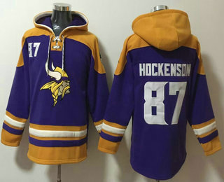 Men's Minnesota Vikings #87 TJ Hockenson Purple Ageless Must Have Lace Up Pullover Hoodie