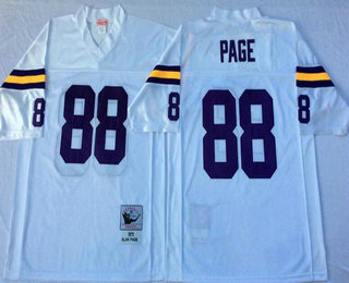 Men's Minnesota Vikings #88 Alan Page White Mitchell & Ness Throwback Jersey - V-neck