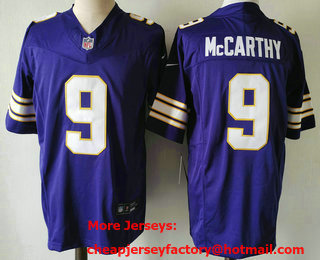 Men's Minnesota Vikings #9 JJ McCarthy Limited Purple Classic FUSE Vapor Jersey