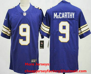 Men's Minnesota Vikings #9 JJ McCarthy Limited Purple Classic Vapor Jersey