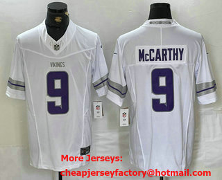Men's Minnesota Vikings #9 JJ McCarthy White Alternate Vapor FUSE Limited Stitched Jersey
