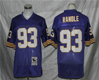 Men's Minnesota Vikings #93 John Randle Purple Mitchell & Ness Throwback Jersey - V-neck