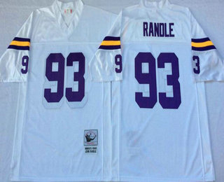 Men's Minnesota Vikings #93 John Randle White Mitchell & Ness Throwback Jersey - V-neck