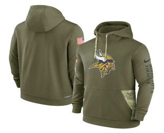 Men's Minnesota Vikings 2022 Olive Salute to Service Therma Performance Pullover Hoodie