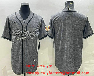 Men's Minnesota Vikings Blank Grey Gridiron With Patch Cool Base Stitched Baseball Jersey