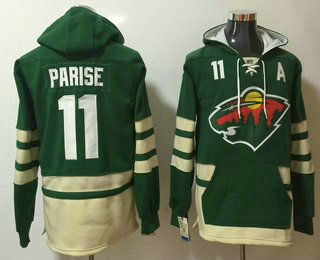 Men's Minnesota Wild #11 Zach Parise Green Pocket Stitched NHL Old Time Hockey Pullover Hoodie