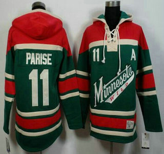 Men's Minnesota Wild #11 Zach Parise Old Time Hockey Green With Red Hoody