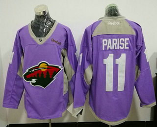 Men's Minnesota Wild #11 Zach Parise Pink Fights Cancer Stitched NHL Reebok Hockey Jersey