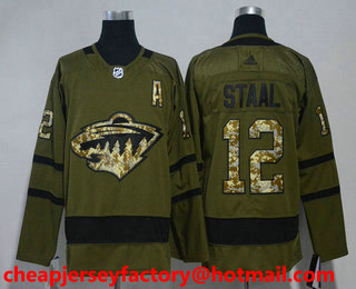 Men's Minnesota Wild #12 Eric Staal Green Salute To Service 2017-2018 Hockey Stitched NHL Jersey