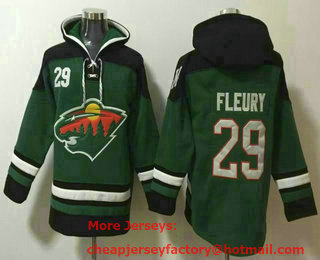 Men's Minnesota Wild #29 Marc Andre Fleury Green Ageless Must Have Lace Up Pullover Hoodie