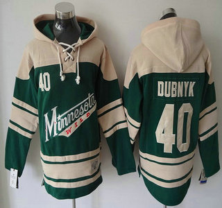 Men's Minnesota Wild #40 Devan Dubnyk Old Time Hockey Green Hoody