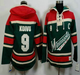 Men's Minnesota Wild #9 Mikko Koivu Old Time Hockey Green With Red Hoody