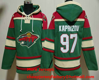 Men's Minnesota Wild #97 Kirill Kaprizov Green Lace Up Pullover Hoodie