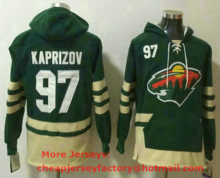 Men's Minnesota Wild #97 Kirill Kaprizov Green Pocket Stitched NHL Old Time Hockey Pullover Hoodie