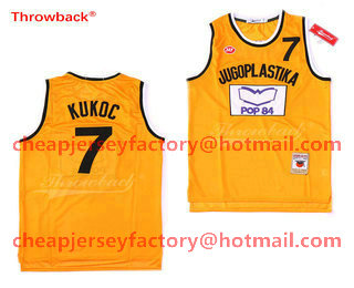 Men's Moive Jugoplastika #7 Toni Kukoc Yellow Basketball Jersey