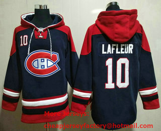 Men's Montreal Canadiens #10 Guy Lafleur Navy Blue Ageless Must Have Lace Up Pullover Hoodie