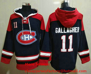 Men's Montreal Canadiens #11 Brendan Gallagher Navy Blue Ageless Must Have Lace Up Pullover Hoodie