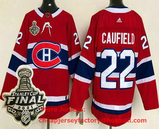 Men's Montreal Canadiens #22 Cole Caufield Red 2021 Stanley Cup Finals Authentic Jersey