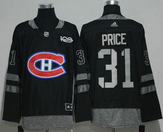Men's Montreal Canadiens #31 Carey Price Black 100th Anniversary Stitched NHL 2017 Hockey Jersey