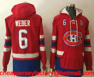 Men's Montreal Canadiens #6 Shea Weber NEW Red Pocket Stitched NHL Old Time Hockey Hoodie