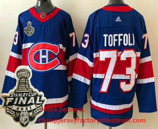 Men's Montreal Canadiens #73 Tyler Toffoli Blue 2021 Reverse Retro 2021 Stanley Cup Finals Authentic Jersey