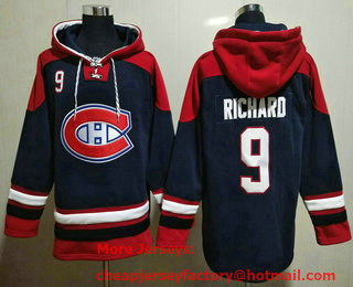 Men's Montreal Canadiens #9 Maurice Richard Navy Blue Ageless Must Have Lace Up Pullover Hoodie