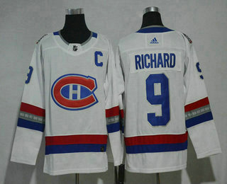 Men's Montreal Canadiens #9 Maurice Richard White Authentic 2017 100 Classic Stitched NHL Jersey