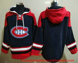 Men's Montreal Canadiens Blank Navy Blue Ageless Must Have Lace Up Pullover Hoodie