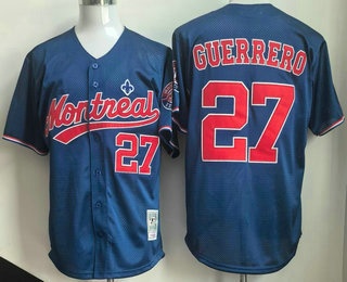 Men's Montreal Expos #27 Vladimir Guerrero Blue Mesh Throwback Jersey
