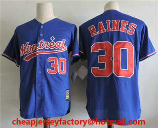 Men's Montreal Expos #30 Tim Raines Navy Blue 2001 Throwback Stitched MLB Cooperstown Collection Jersey