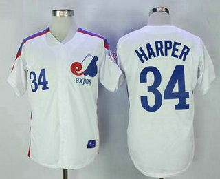 Men's Montreal Expos #34 Bryce Harper 1982 White Mitchell & Ness Throwback Jersey