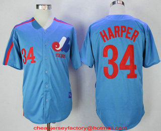 Men's Montreal Expos #34 Bryce Harper1982 Royal Blue Stitched MLB Cooperstown Collection Jersey