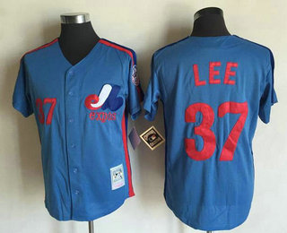 Men's Montreal Expos #37 Bill Lee Light Blue 1982 Throwback Cooperstown Collection Stitched MLB Mitchell & Ness Jersey