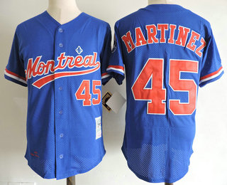 Men's Montreal Expos #45 Pedro Martinez Navy Blue Mesh BP 1994 Throwback Stitched MLB Cooperstown Collection Jersey
