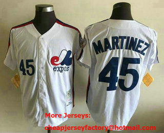 Men's Montreal Expos #45 Pedro Martinez White Throwback Jersey