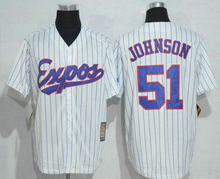 Men's Montreal Expos #51 Randy Johnson 1982 White Pinstripe Cool Base Cooperstown Collection Player Jersey