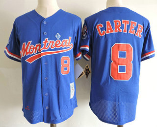 Men's Montreal Expos #8 Gray Carter Navy Blue Mesh BP 1984 Throwback Stitched MLB Cooperstown Collection Jersey