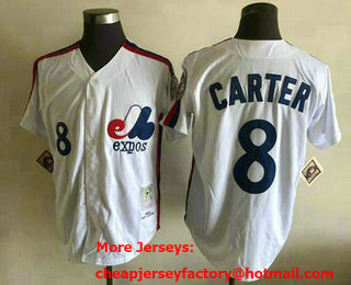 Men's Montreal Expos #8 Gray Carter White Throwback Jersey