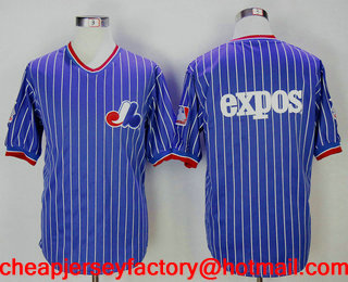 Men's Montreal Expos Blank Royal Blue Pullover Throwback Stitched MLB Cooperstown Collection Jersey