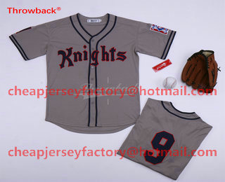 Men's Movie The Natural New York Knights #9 Roy Hobbs Gray Stitched Button Down Baseball Jersey
