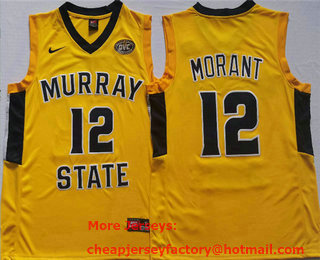 Men's Murray State Racers #12 Ja Morant Yellow Stitched Jersey
