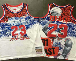 Men's NBA 1991 All-Star Chicago Bulls 23 Michael Jordan White Hardwood Classics Soul Swingman Throwback Jersey