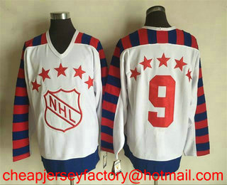 Men's NHL All-Star #9 Gordie Howe White CCM Throwback Stitched Vintage Hockey Jersey